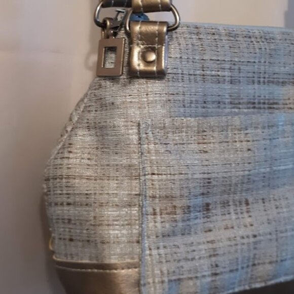 New Faux Leather Double handle Shoulder Satchel Bag Purse Aqua Brown Coastal - Picture 5 of 13